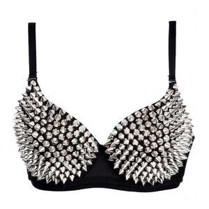 FASHION Metallic Spike Punk Goth Bra Clubwear - Silver